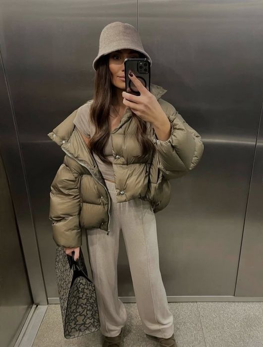 Kurtka zara puchowa r. L khaki nowa pikowana
