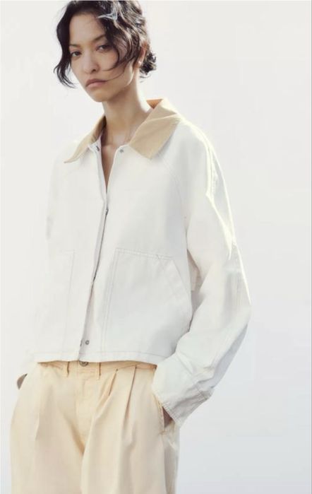 Куртка вітровка zara біла піджак бомпер XS, L