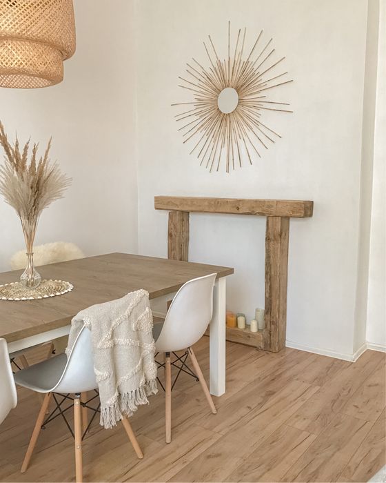 Duże okrągłe lustro dekoracyjne bambusowe słońce boho 84cm