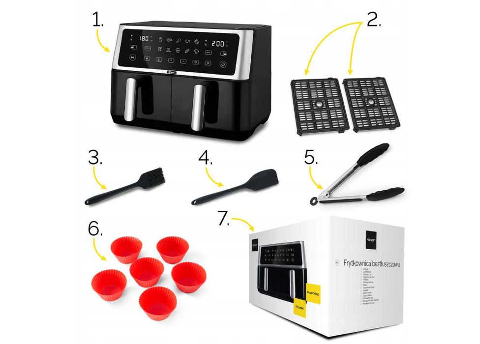 Frytkownica beztłuszczowa Dwukomorowa 10L Air Fryer 2850W 10 programów