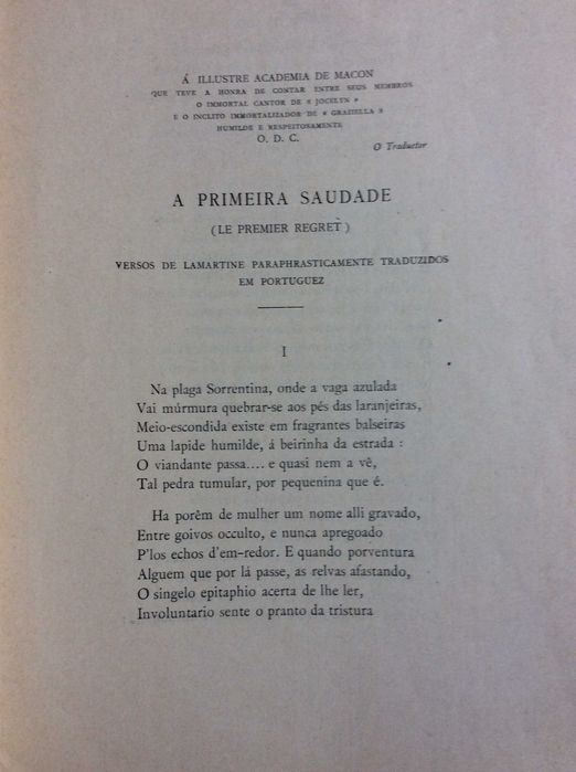 Xavier da Cunha. A Primeira saudade. VERSOS de LAMARTINE, 1902