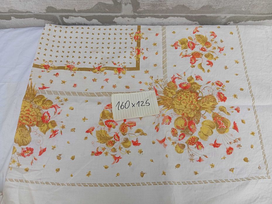 Lniany obrus 160x125 z okresu PRL. Nieuzywany.