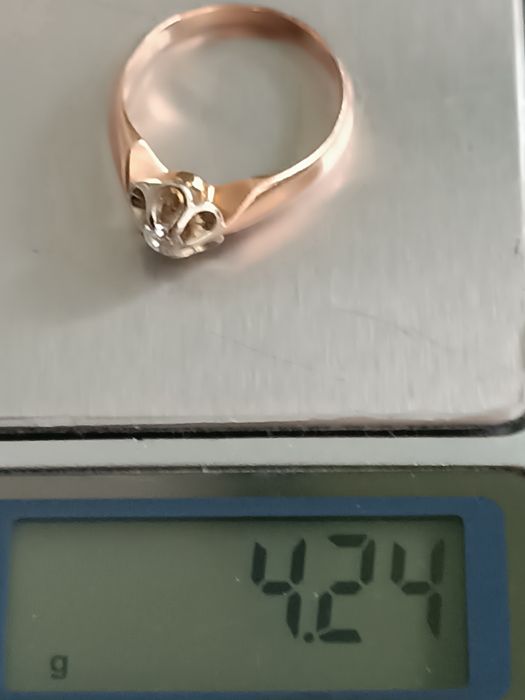 Кольцо заручини помолвка ссср 583 с бриллиантом 0,2ct 4,24г р.18
