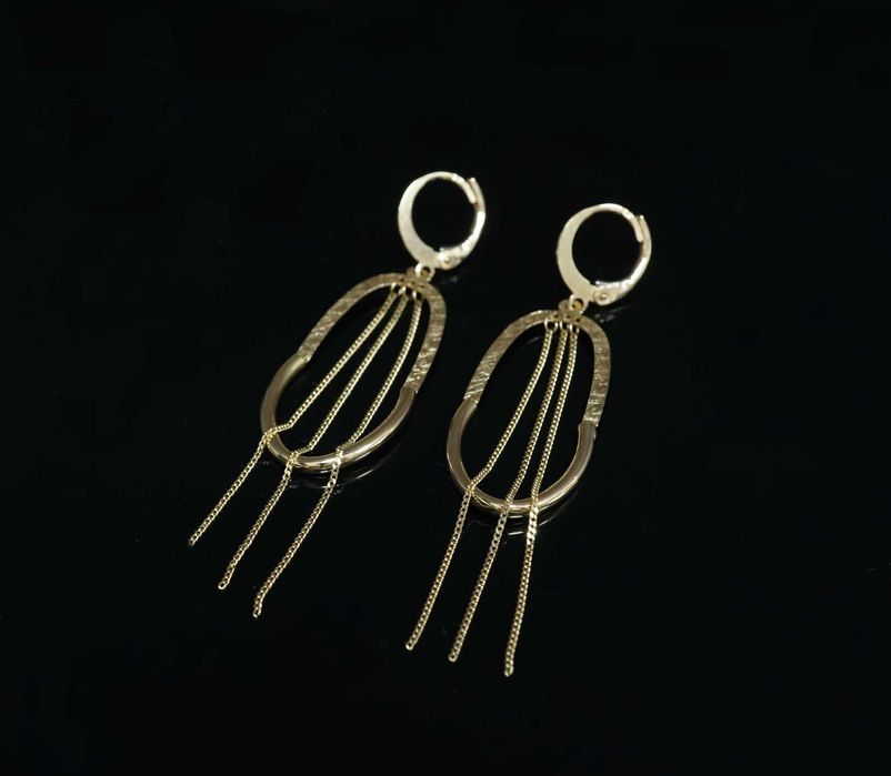 Złoto 585 - złote kolczyki wiszące łańcuszki