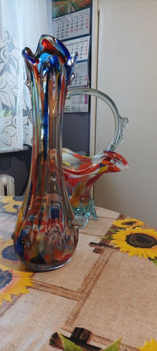 Wazon i koszyk szkło z PRL