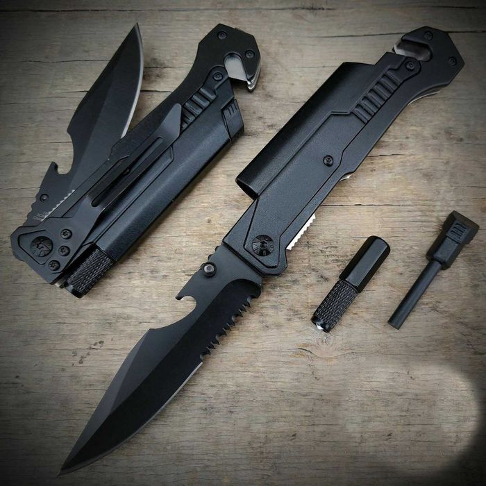 NÓŻ scyzoryk RATOWNICZY Ratunkowy 6w1 krzesiwo latarka EDC Rescue KN61