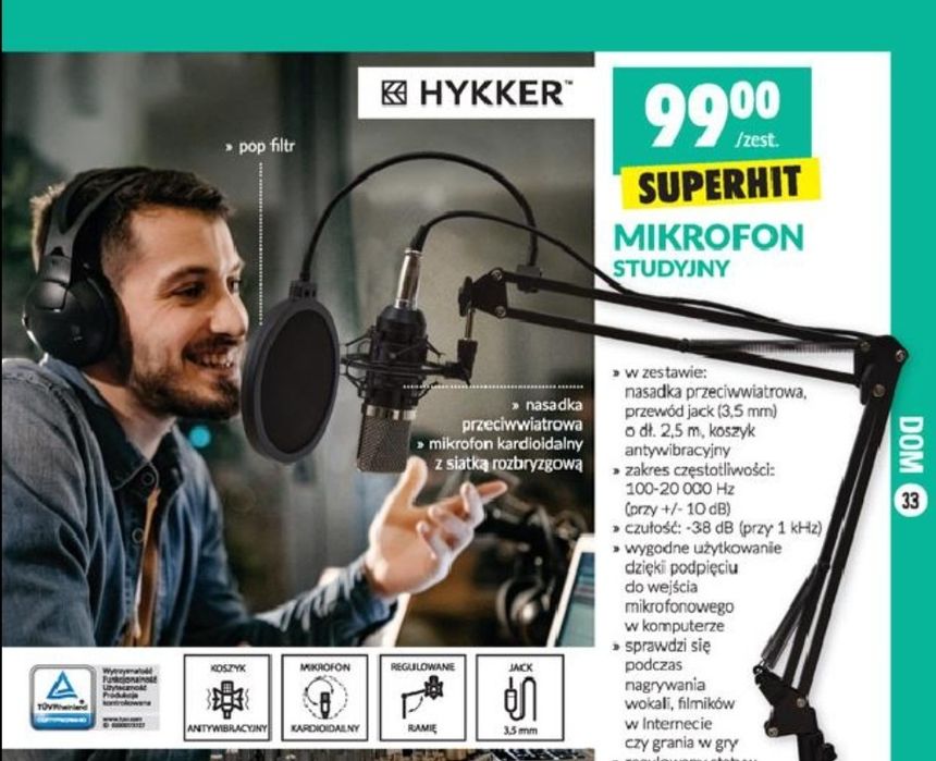 Nowy Mikrofon studyjny  i statyw Hykker