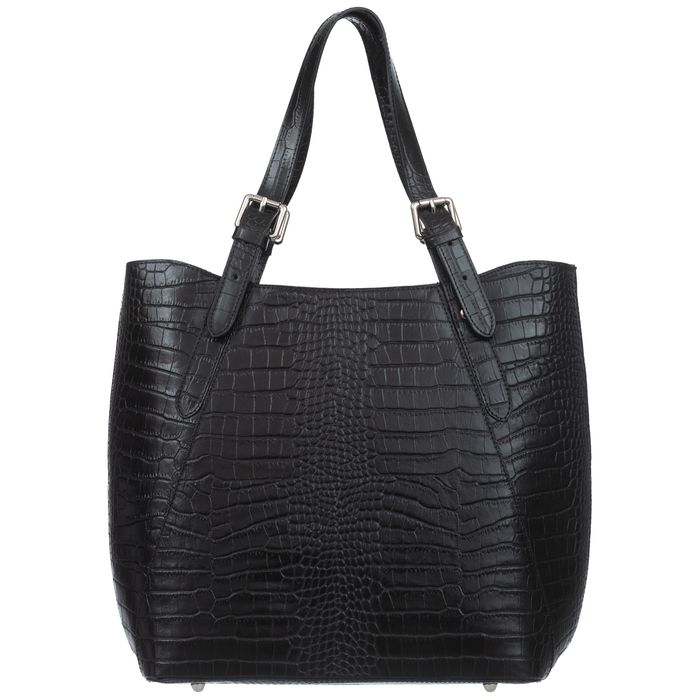 VERA PELLE torebka damska skórzana shopper kroko na ramię V706 czarna