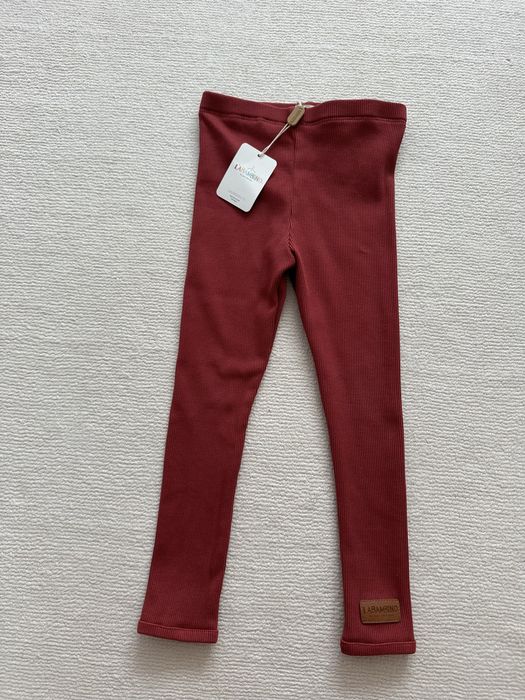 Legginsy la bambino 104/110 czerwone burgundowe prążkowane