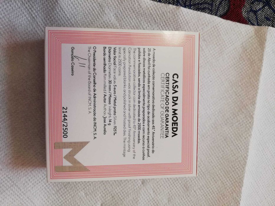 Moeda Prata Proof 45.° Aniversário Do 25 De Abril