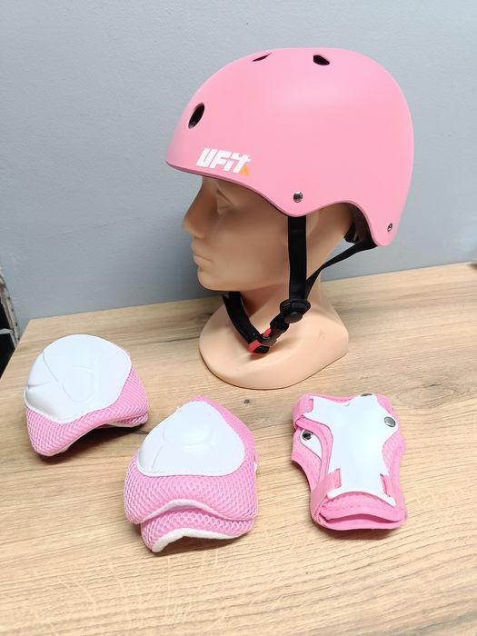 Różowy kask ochronny dla Dziecka Kask + Ochraniacze na Rolki, Rower, Hulajnoga