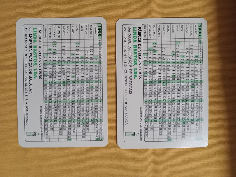 Calendários de bolso Roque Santeiro - 1988