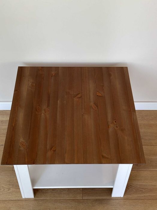 Biała ława sosnowa blat tabacco | uszkodzona, obita, przecena 1060 zł!