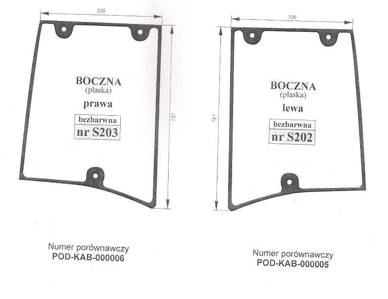 szyba Farmtrac : 80,   535,  - boczna prawa,lewa  S 202  S 203