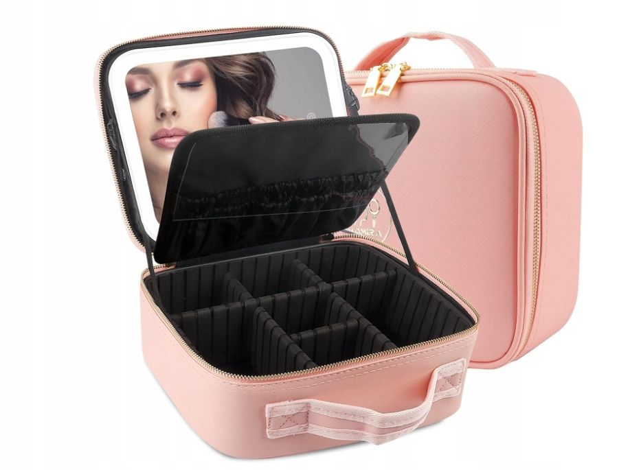 Walizka Na Kosmetyki Momira Z Lampką I Lusterkiem Organizer Zbite Lusterko