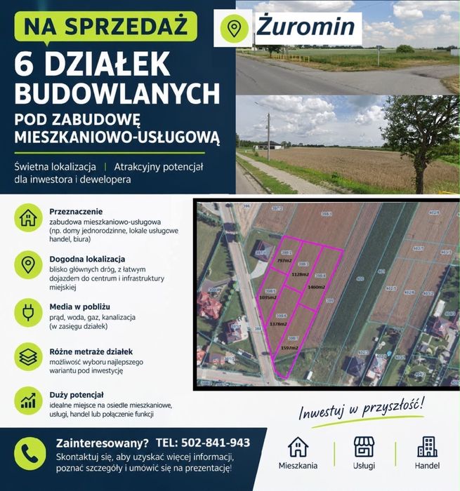 Działki budowlane pod zabudowe usługowo-mieszkaniową