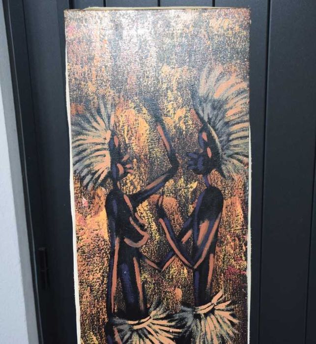 Quadro africano (Angola) pintado a tinta de óleo – Casal de dançarinos - 1997