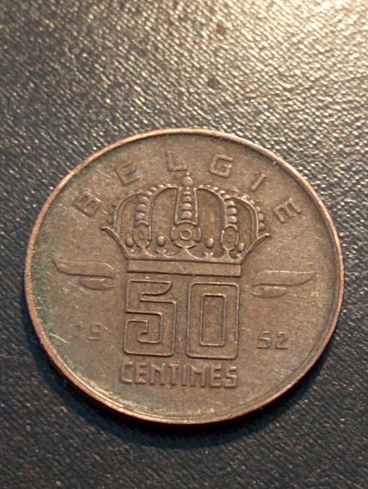 50 centimes belga "BELGIË"	Belgica	1952	 - Bronze - Bela