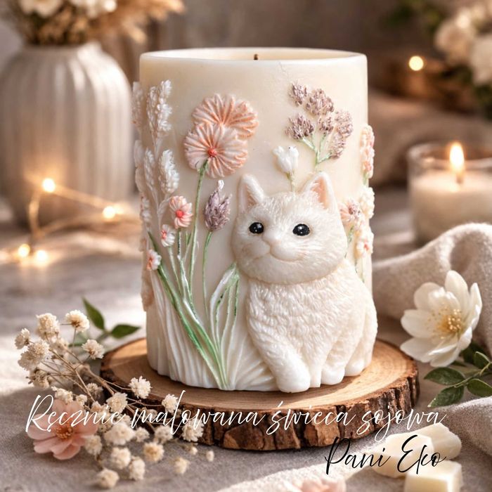 Świeca dekoracyjna „Kot” – ręcznie robiona i malowana