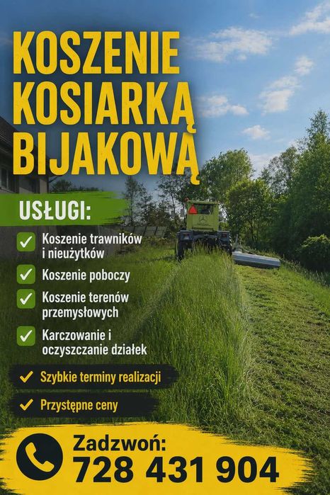 Koszenie trawy kosiarką bijakową