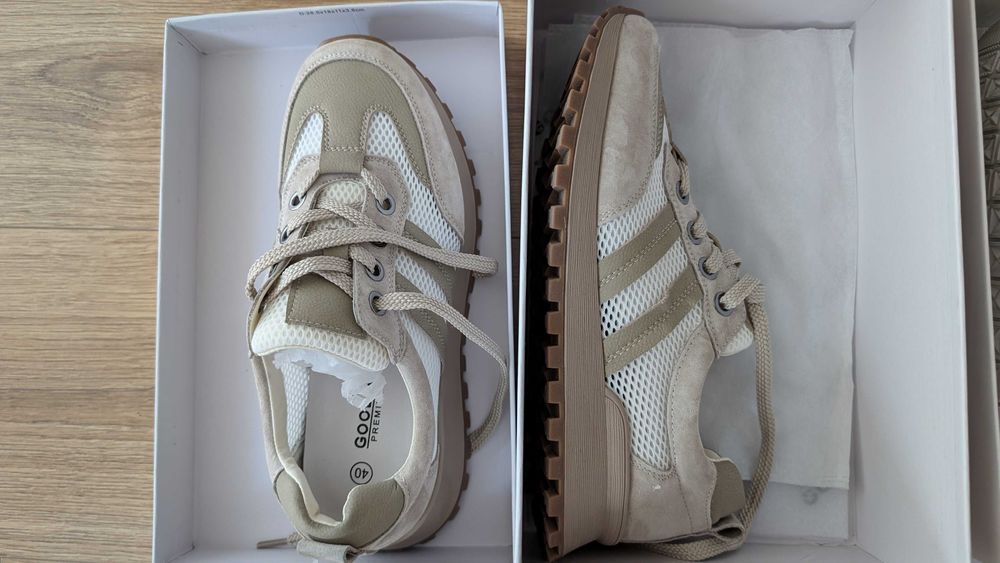 Sneakersy skórzane, beżowe, przewiewne, rozm. 40, Goodin