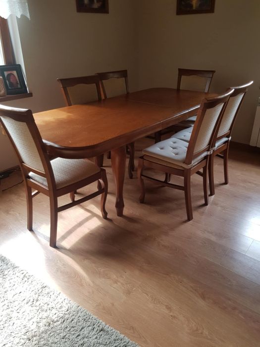 Stół dębowy rozkładany + 6 krzeseł