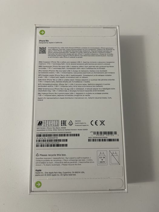 Iphone 16e, Black , 256GB