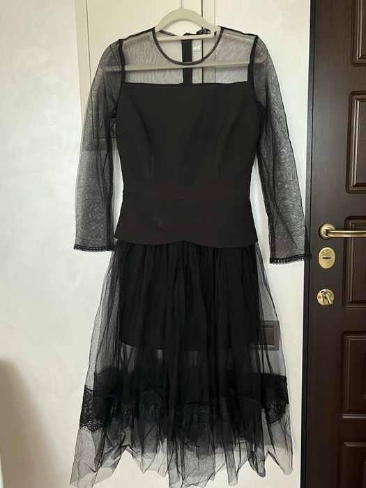 Чорна Вечірня сукня, юбка з фатину з кружевом