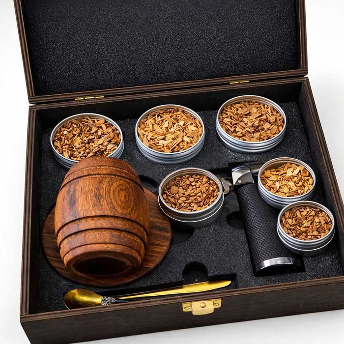 Смокер для віскі набір для копчення віскі 6 ароматів дерев’яна коробка