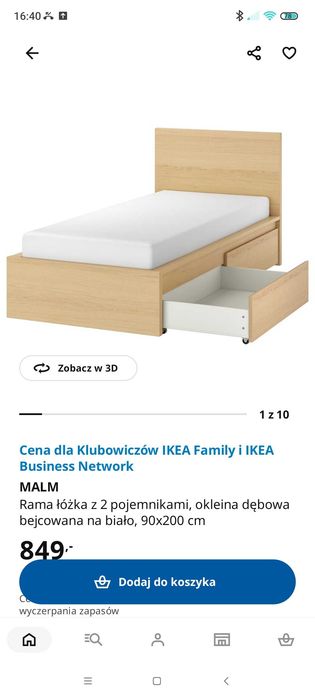 Łóżko MALM IKEA 90*200