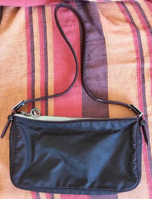 Mala de ombro Longchamp Original em Nylon e Pele (Castanho)