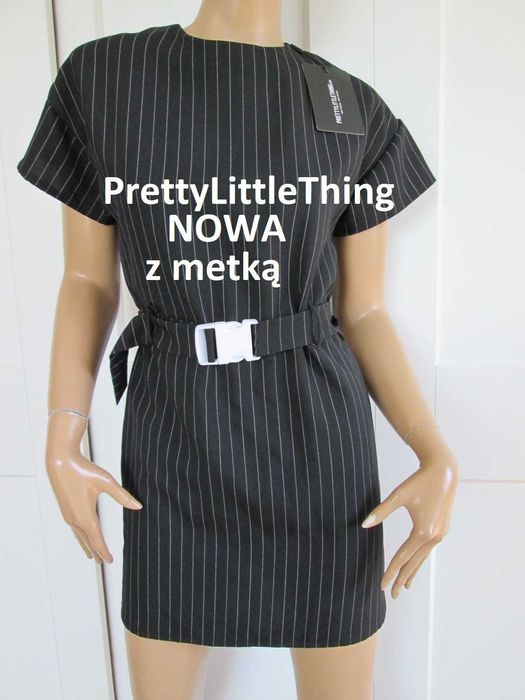 PrettyLittleThing sukienka elegancka garniturowa w prążki XS S 34 36