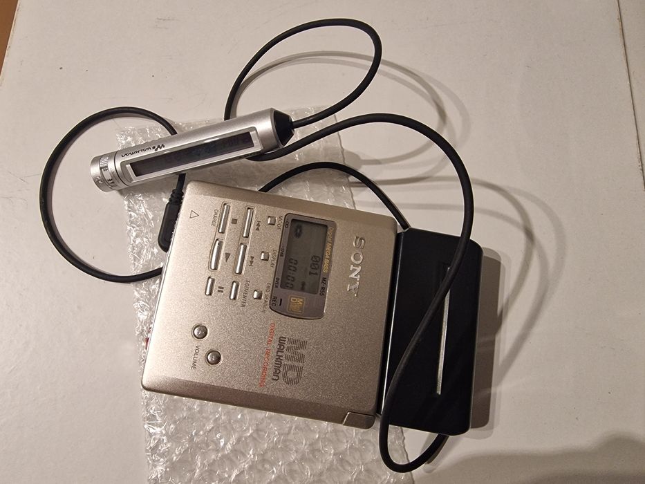Sony Walkman Minidisc MD MZ-R55 carregador, comando, e cx para pilhas