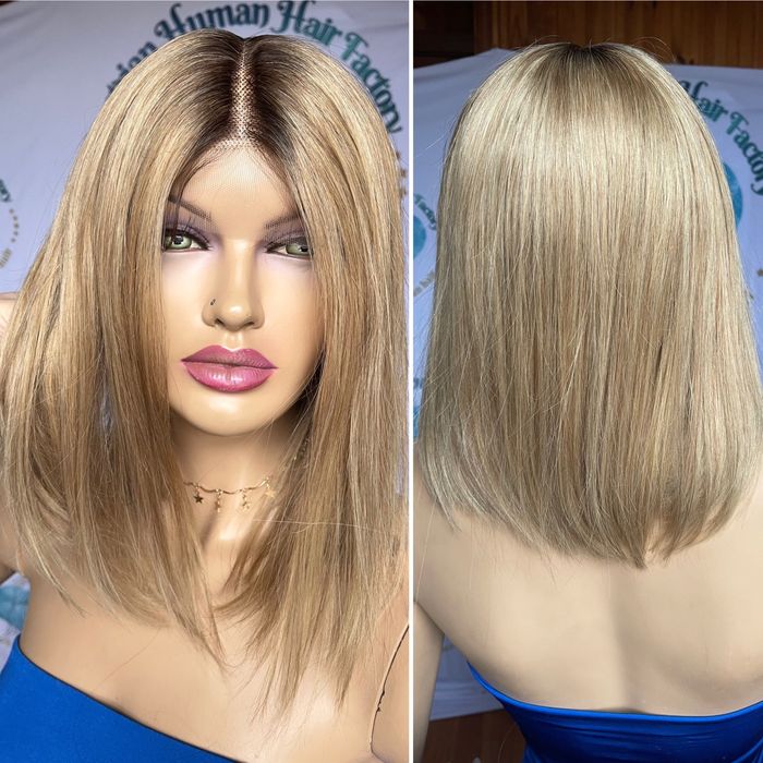 Натуральный парик имитация кожи славянский волос русый блонд корни