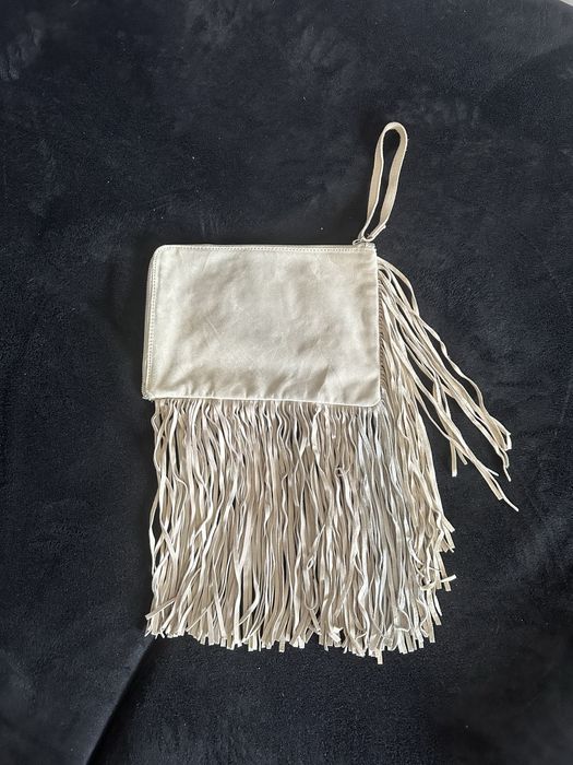 Zara Basic torebka skóra bydlęca frędzle beżowa beż