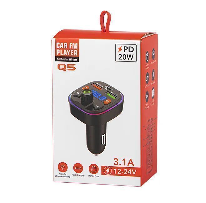 Podświetlany transmiter FM Bluetooth 5.0 USB QC USB-C PD 20W 74-170#