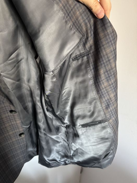 Canali marynarka 100% wool szaro-brązowa krata 56R idealna na zimę