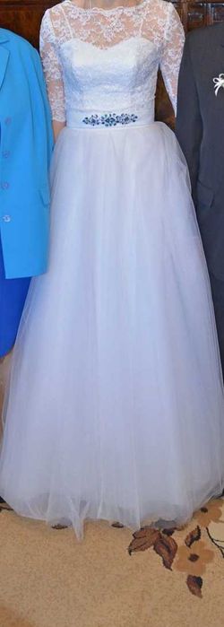 Suknia ślubna Marcator z tiulem+pasek niebieski