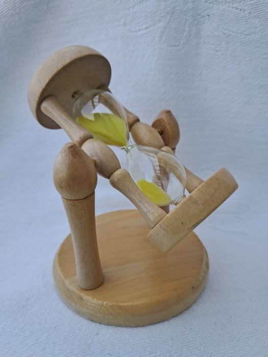 Ampulheta Decorativa Basculante em Madeira e Vidro (1 Minuto)