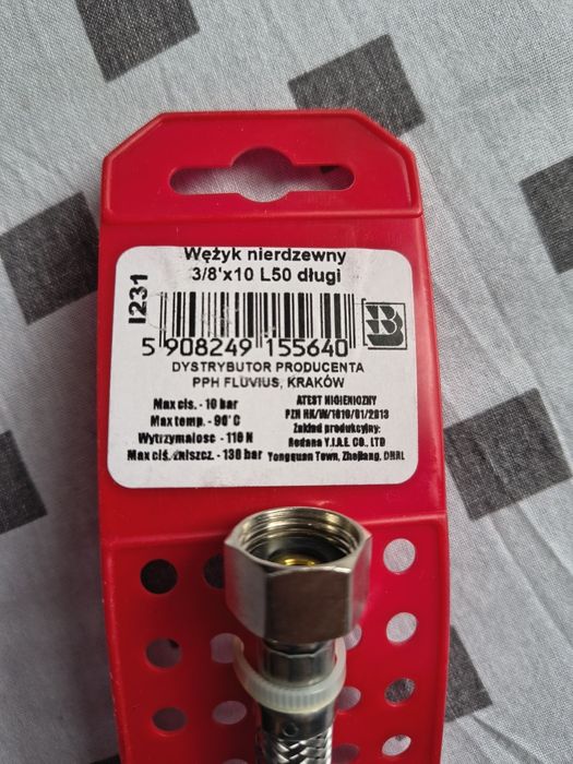 Wężyk nierdzewny 3/8'x10 L50 długi ,nowy..