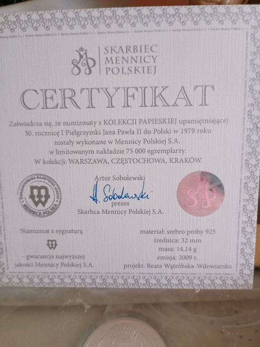 Numizmatyka srebrna 925. z pozytywką.