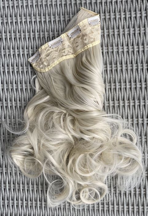 Premium Ultra włosy doczepiane, platynowy blond, clip in, loki 259.