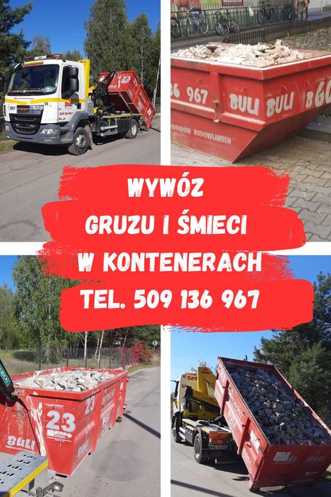 Kontener na gruz. Wywóz gruzu Warszawa Odpadów Śmieci Worki BIG BAG