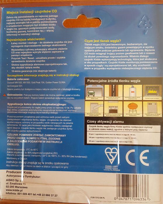 Czujnik Czadu,Tlenku węgla, Kidde 7DCO .Nowy