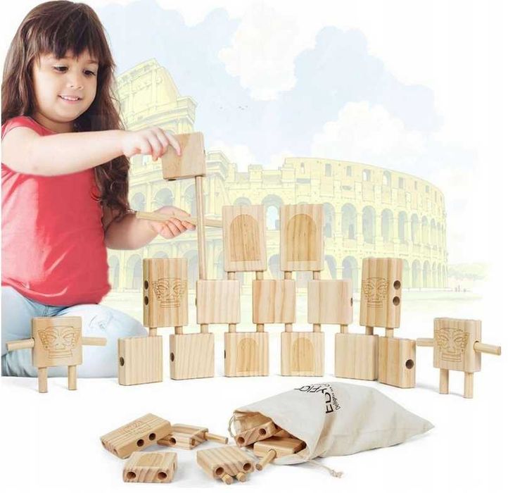 Klocki konstrukcyjne dla dzieci drewniane zabawka montessori 44 el.