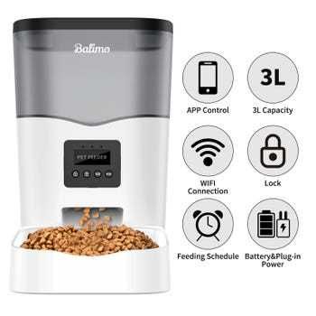Distribuidor de alimentos Balimo WIFI 3L, preto, para gatos/cães