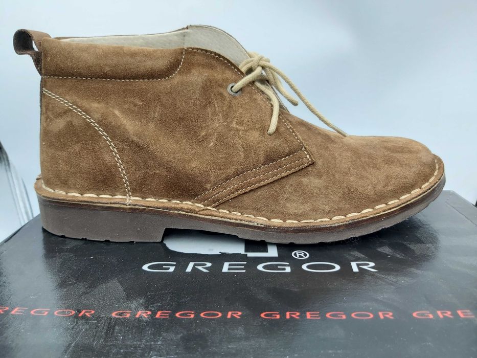 Buty GREGOR rozmiar 44 skórzane zamsz brazowe botki trzewiki