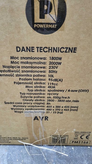 Agregat prądotwórczy POWERMAT iNWERTEROWY 2000W