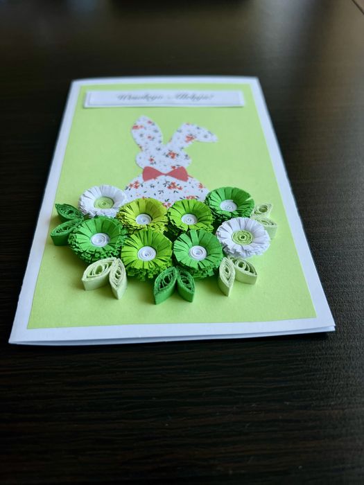 Kartka wielkanocna, zajączek, ręcznie robiona, quilling