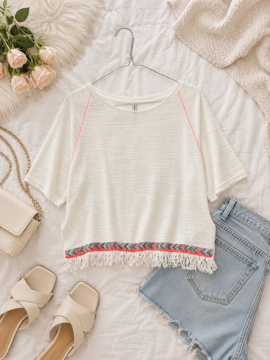 Bluzka boho chevron ecru M